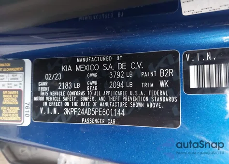 2023 Kia Forte Lxs from USA, damaged, VIN 3KPF24AD5PE601144